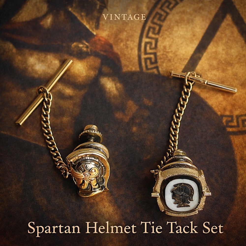 Vintage Spartan Warrior Tie Tack Pins – Silver Tone (Set of 2) 🛡️